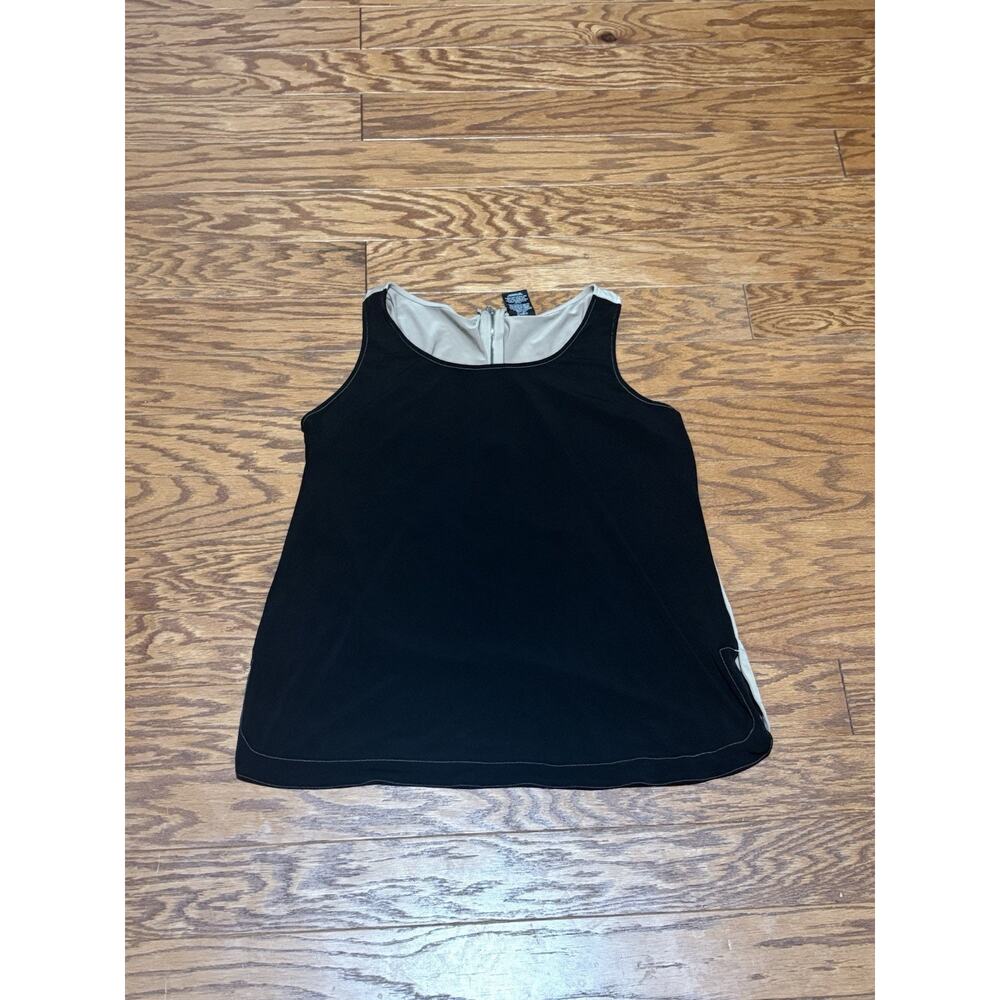 George Women's Black & Tan Two-tone Sleeveless Stretch Tank Top Blouse, Size L